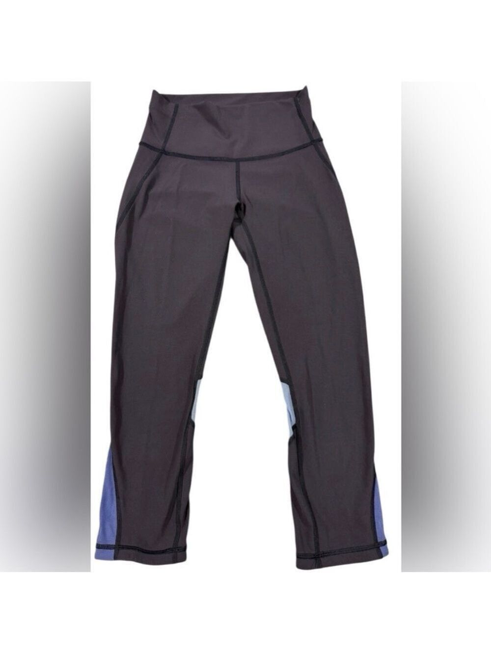 Lululemon Crop Leggings Sz4 Mesh Panel Athletic Yoga Run Blue Black